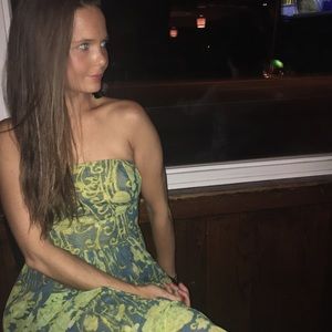 Anthropologie long green strapless dress